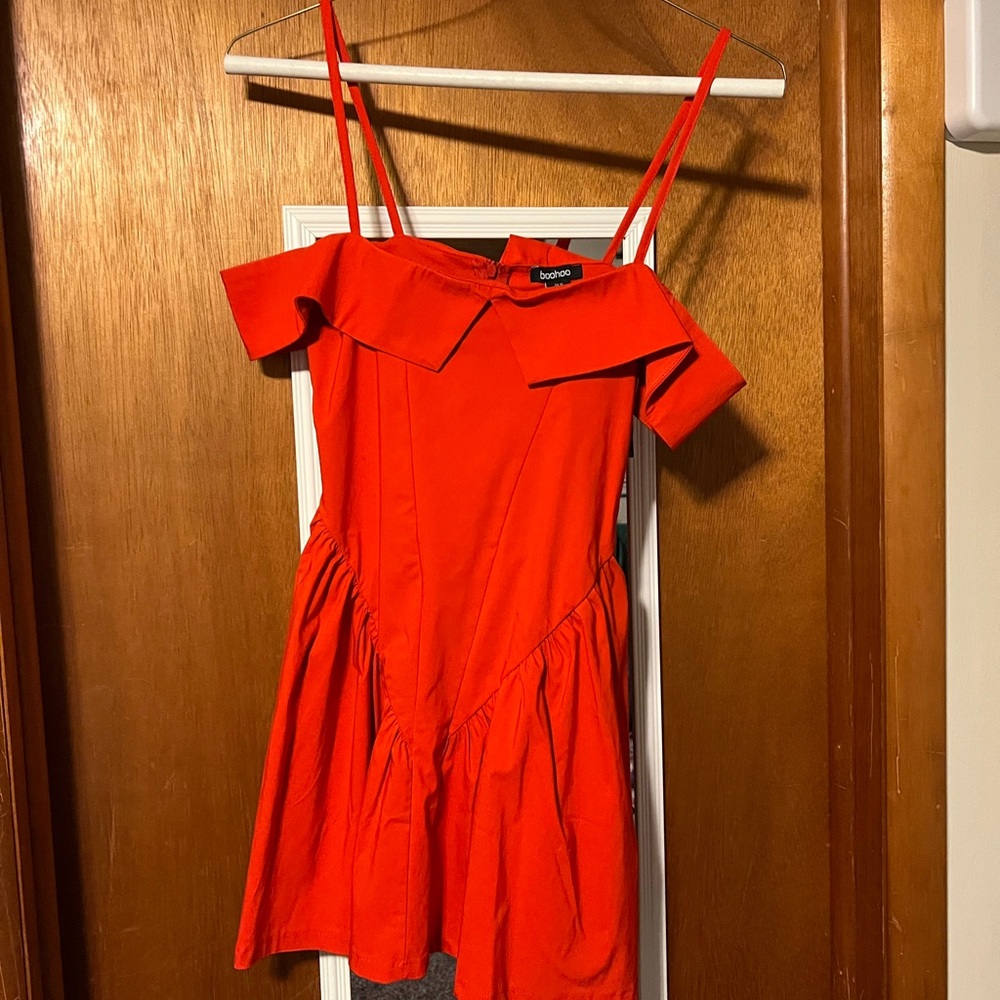Boohoo red dress basque drop waist